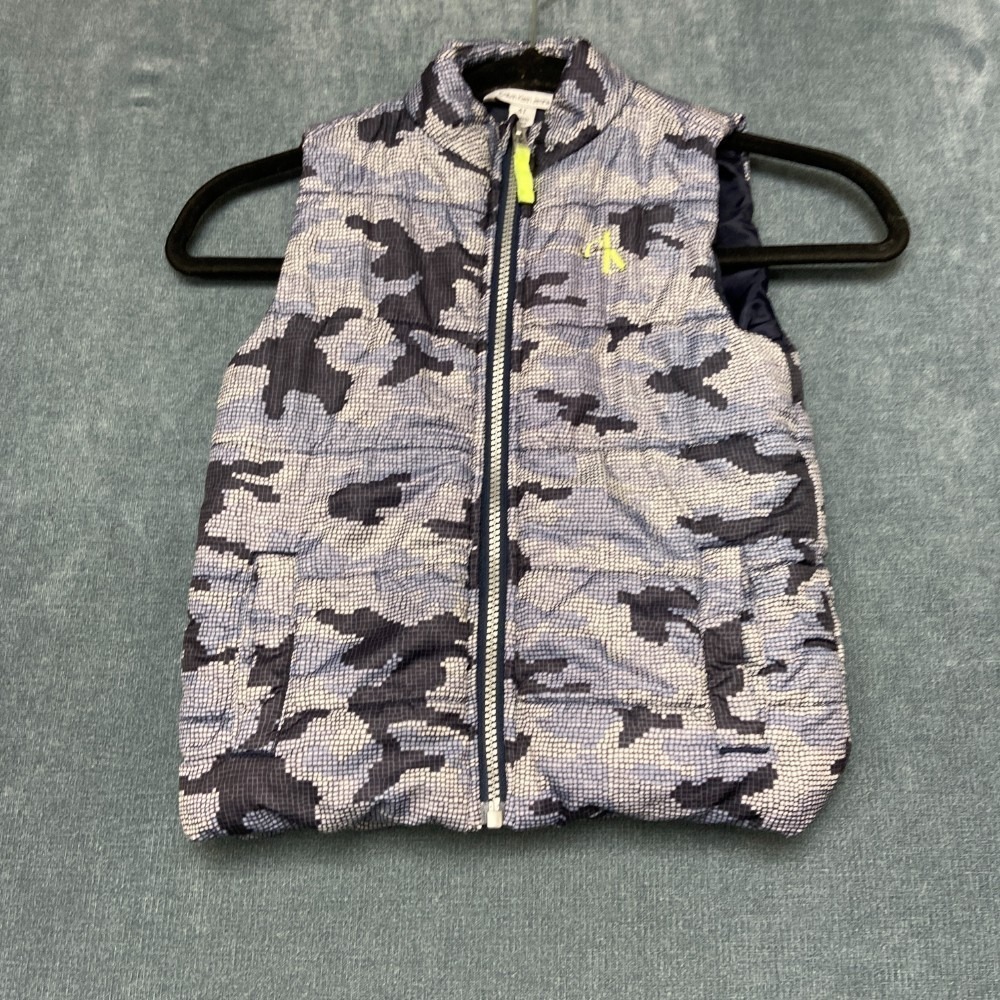 Calvin Klein Jeans Puffer Vest Toddlers 4T Blue Camouflage Full Zip Mock Neck